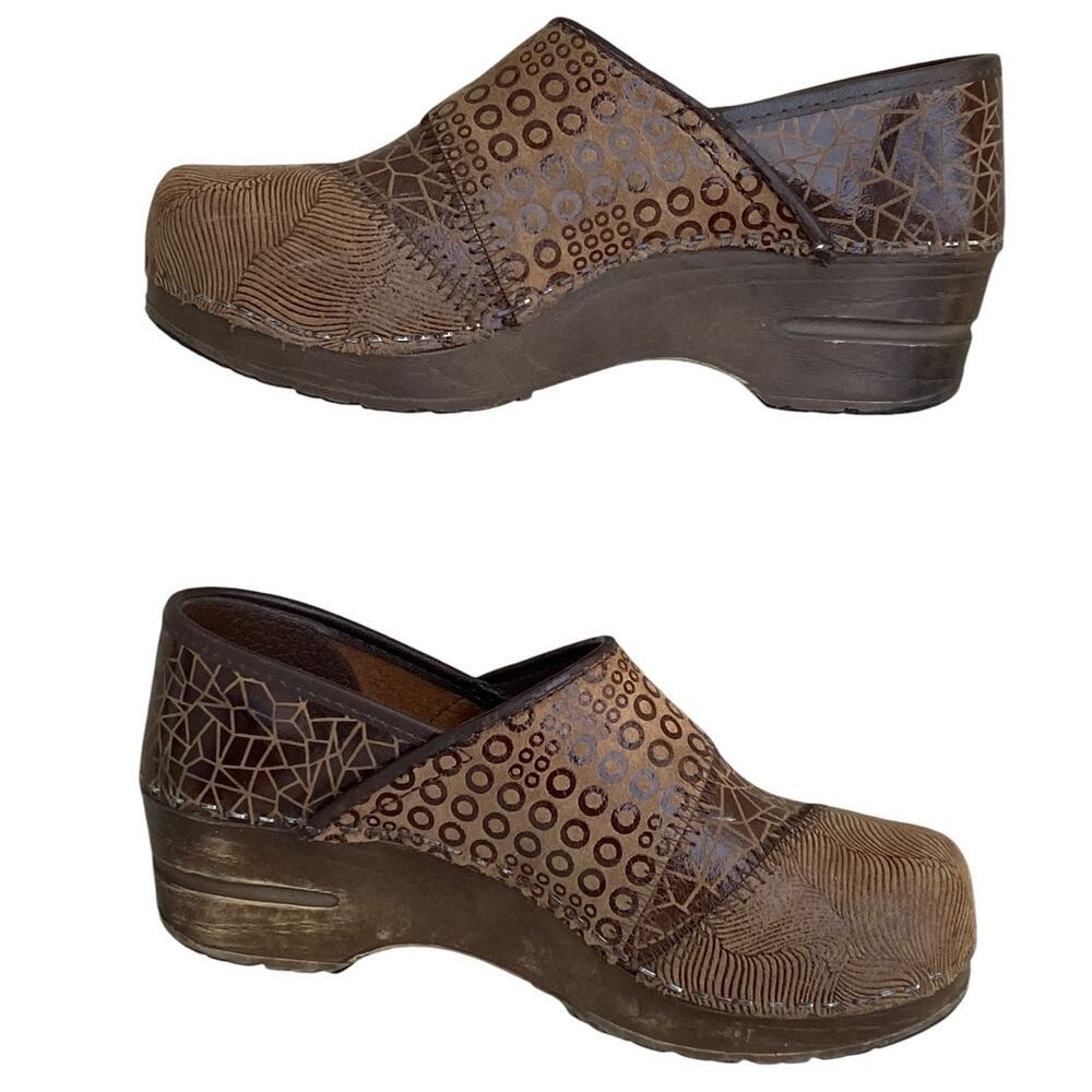 Sanita Professional Leather Clogs Rare Mosaic Textured Brown Women's EU 35 US 4